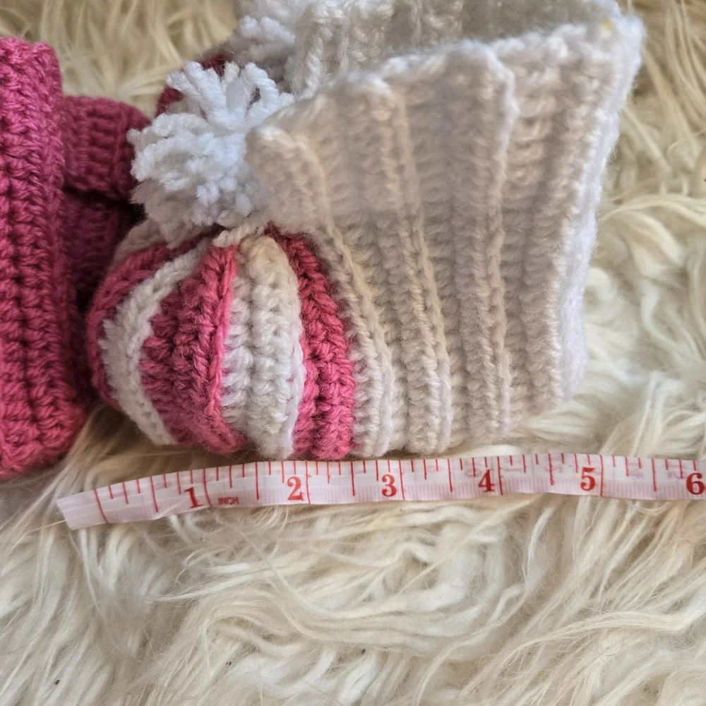 Pink and White Striped Baby Booties Handmade